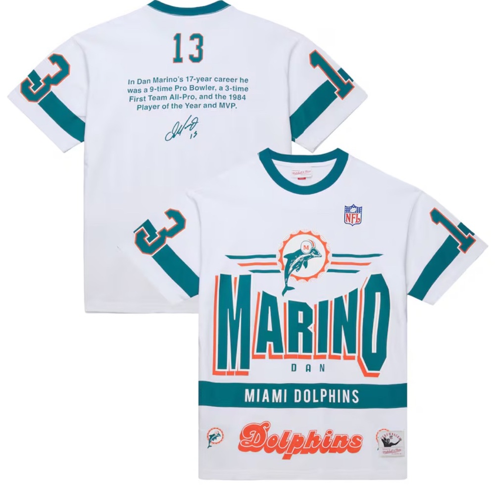 Men’s Miami Dolphins Dan Marino Mitchell & Ness White Vintage Logo T Shirt